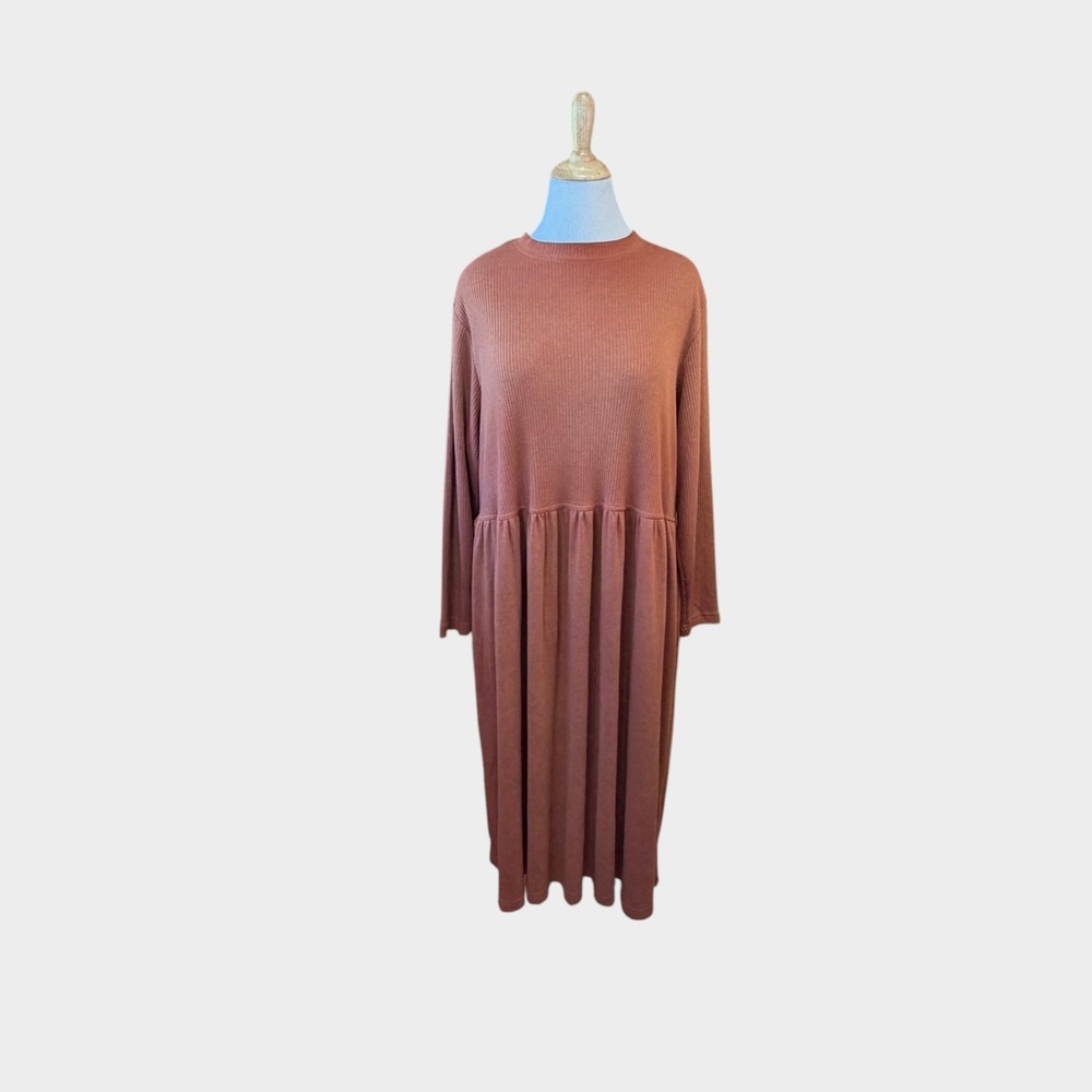 All American Comfort Rust Long Sleeve Mock Neck Cottage Core Dress 2X
